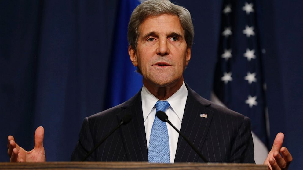 PHOTO: U.S. Secretary of State John Kerry speaks during a press conference before his meeting with Russian Foreign Minister Sergey Lavrov to discuss the ongoing crisis in Syria, in Geneva, Switzerland, Sept. 12, 2013.