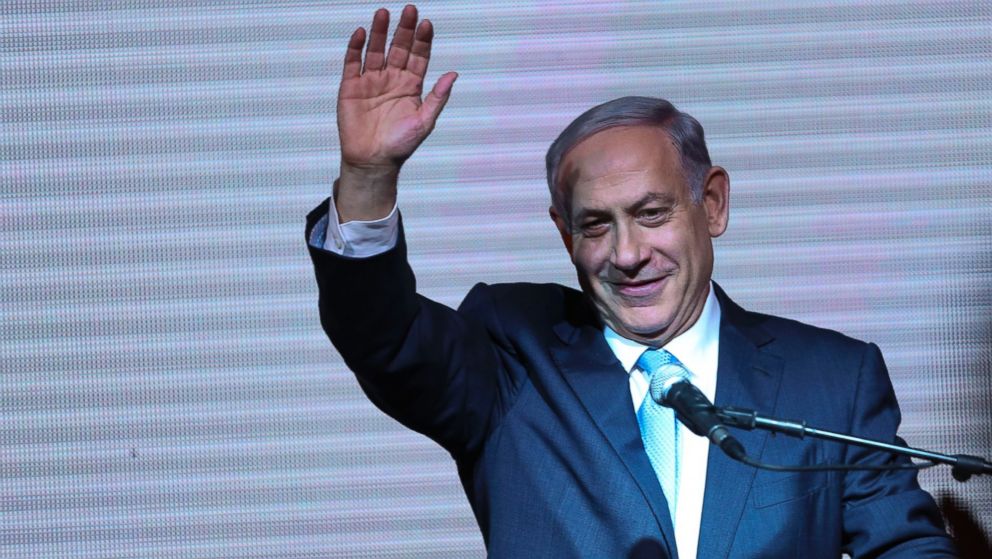 PHOTO: Israeli Prime Minister Benjamin Netanyahu greets supporters 