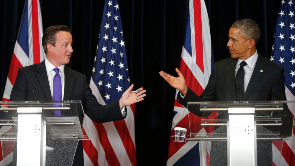 PHOTO: President Barack Obama and British Prime Minister David Cameron speak during a news conference at the G7 summit in Brussels, June 5, 2014.