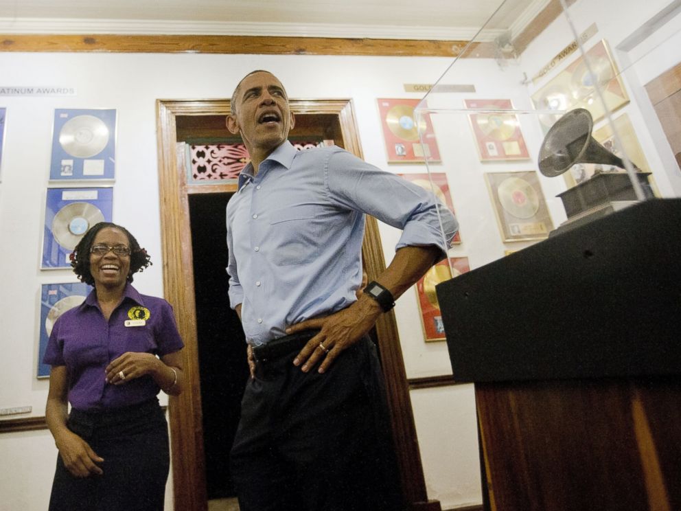 PHOTO: President Barack Obama visits the Bob Marley Museum with tour guide Natasha Clark, April 8, 2015 in Kingston, Jamaica.