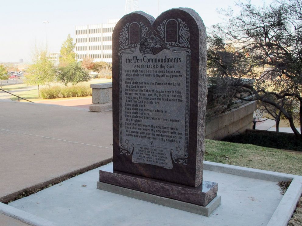 PHOTO: A Ten Commandments monument erected outside the Oklahoma state Capitol is shown, Nov. 16, 2012.