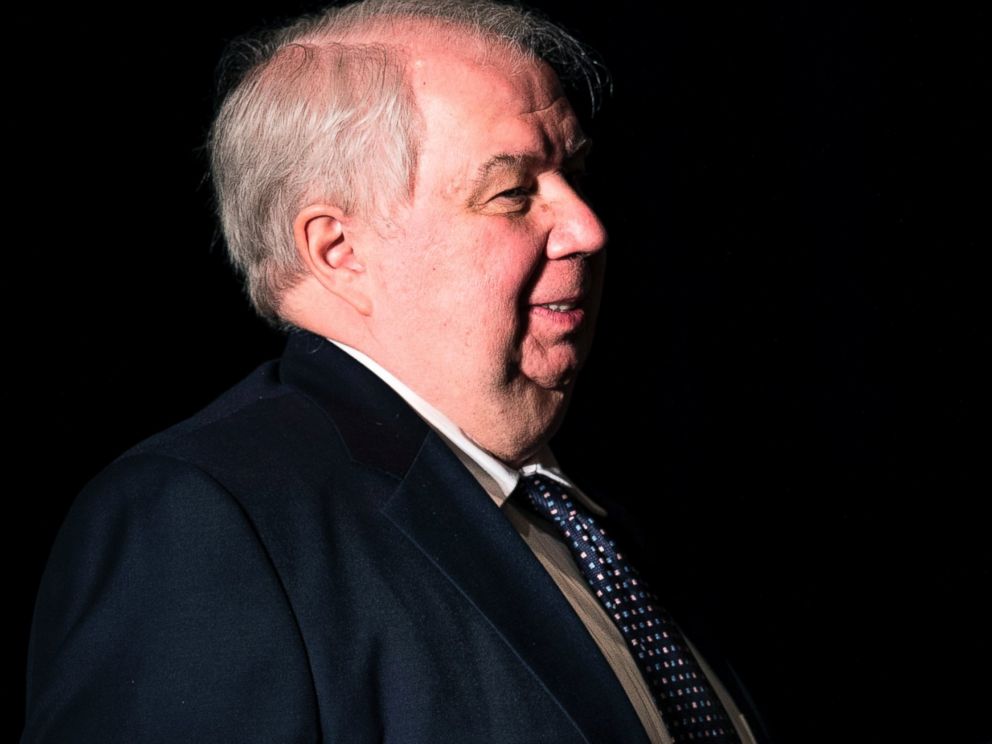 PHOTO: Russian Ambassador to the U.S. Sergey Kislyak, left, leaves the Mayflower Hotel after a foreign policy speech by then Republican presidential hopeful Donald Trump, April 27, 2016, in Washington, D.C.