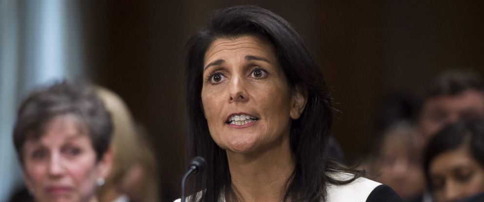PHOTO: South Carolina Governor Nikki Haley testifies during her confirmation hearing for US Ambassador to the United Nations before the Senate Foreign Relations committee on Capitol Hill, Washington, Jan. 18, 2017.