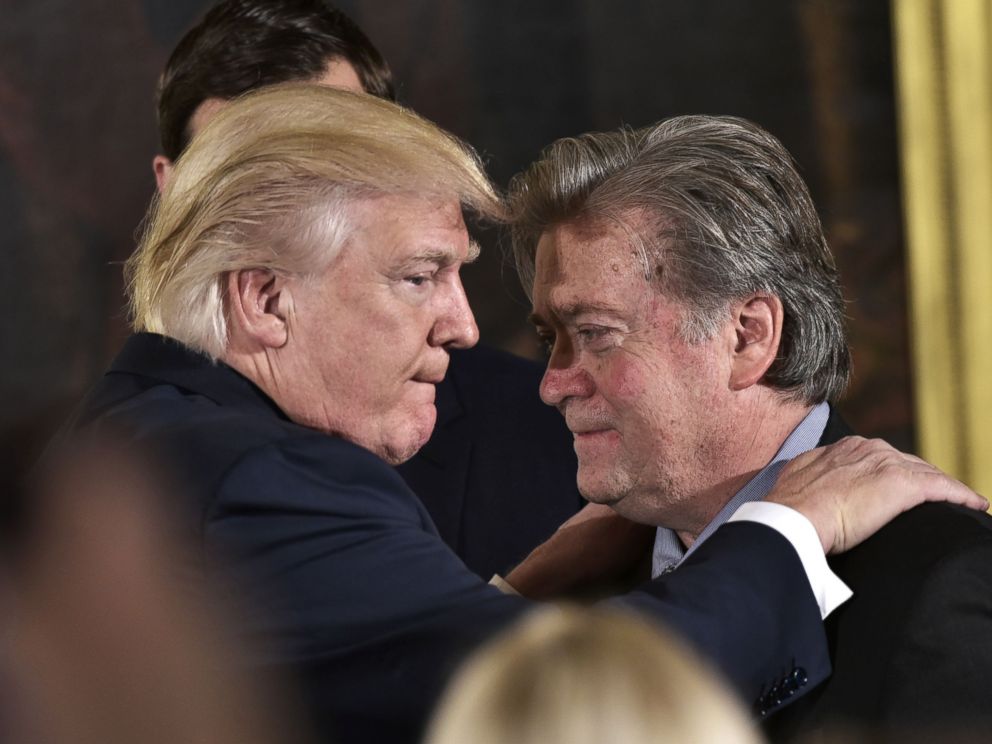 PHOTO: This file photo taken on Jan. 22, 2017, shows President Donald Trump and Stephen Bannon in Washington.