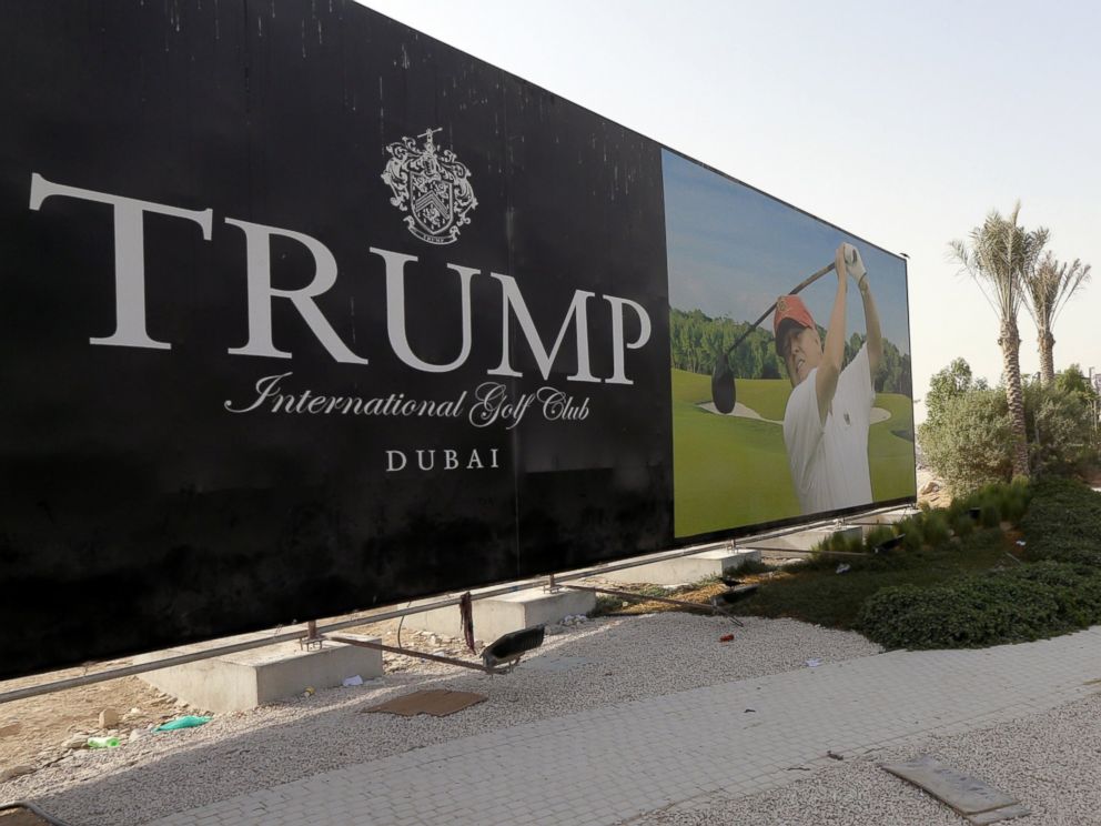 PHOTO: Donald Trump is seen playing golf on a billboard at the Trump International Golf Club Dubai in the United Arab Emirates, Aug. 12, 2015.
