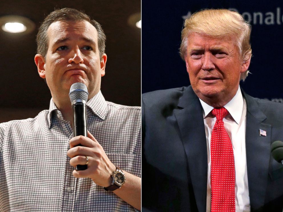 PHOTO: Pictured (L-R) are Republican presidential candidates Sen. Ted Cruz in Mason City, Iowa, Jan. 8, 2016 and Donald Trump in Burlington, Vt., Jan. 7, 2016.