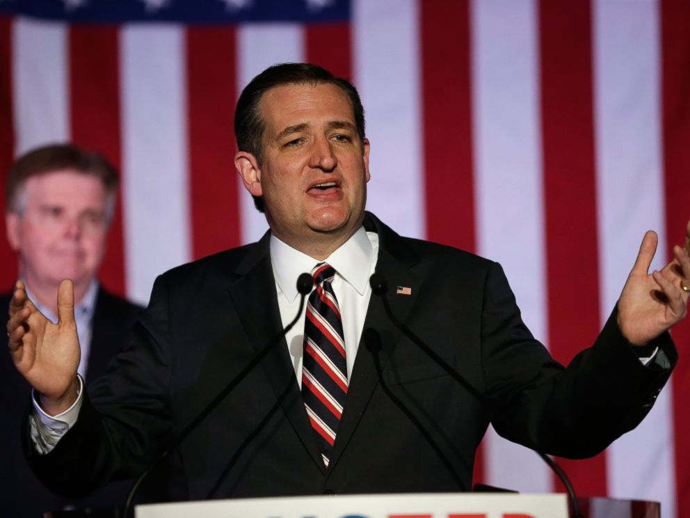 PHOTO: Republican presidential candidate Sen. Ted Cruz (R-TX) speaks at a watch party on March 15, 2016 in Houston, Texas.