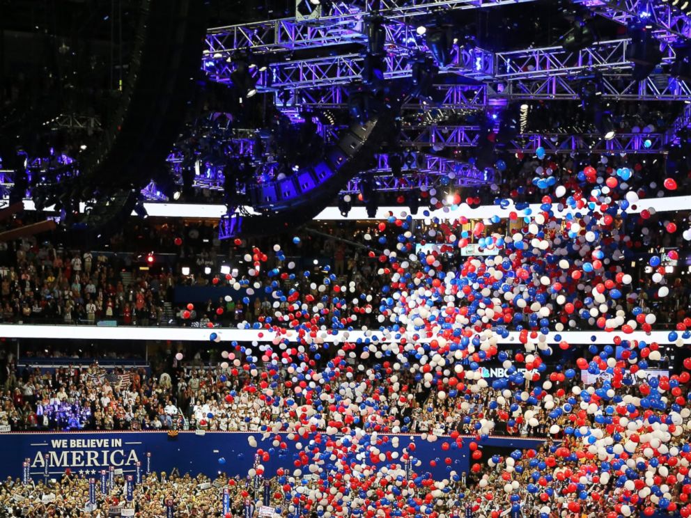 PHOTO: In this file photo, balloons drop on stage during the final day of the Republican National Convention at the Tampa Bay Times Forum, Aug. 30, 2012, in Tampa, Fla.