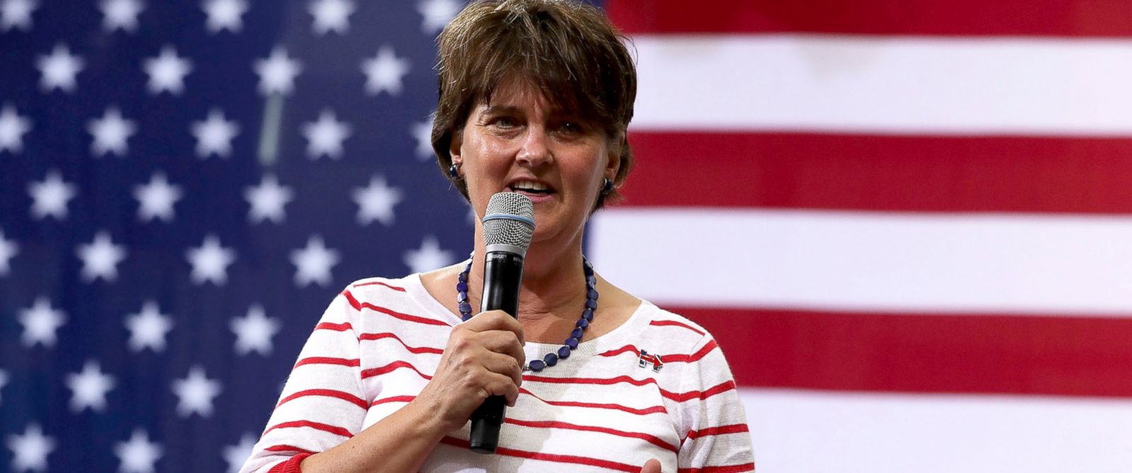 PHOTO: Anne Holton, wife of Democratic vice presidential candidate Sen. Tim Kaine (D-VA), speaks during a campaign event, Aug. 1, 2016, in Richmond, Virginia.