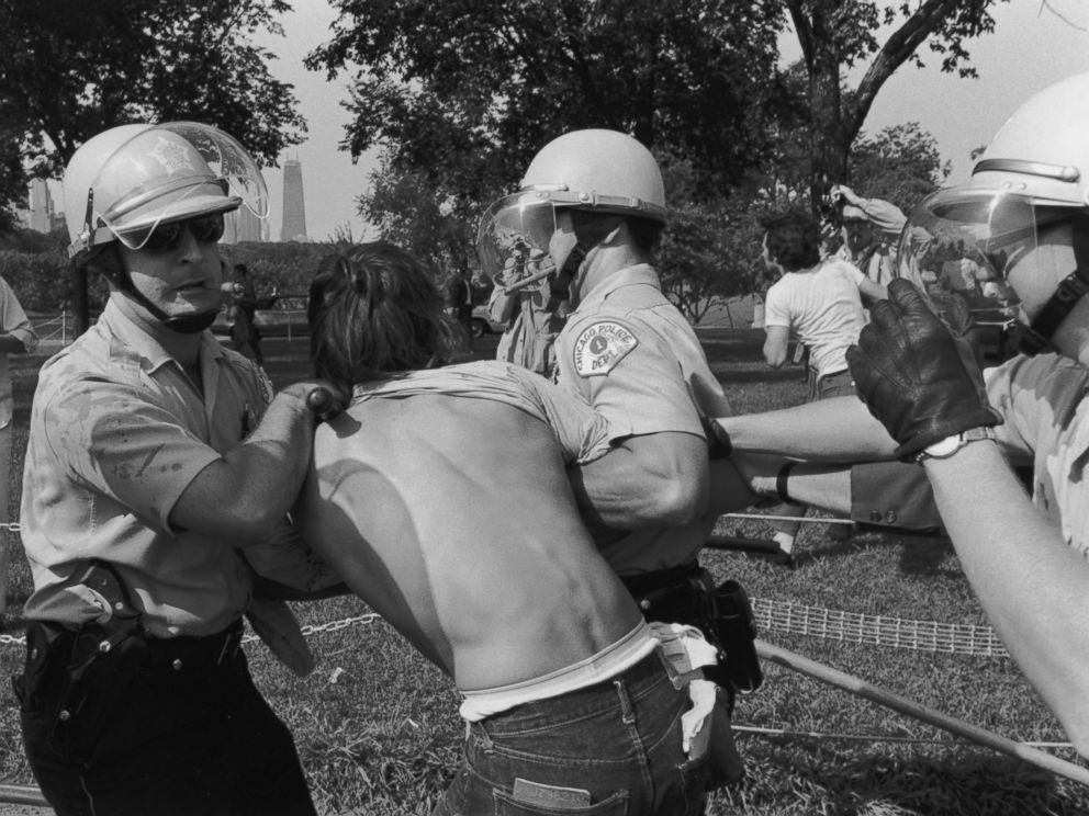 PHOTO: Police officers arrest a protester at a riot in Grant Park during the Democratic National Convention in Chicago, Aug. 28, 1968.