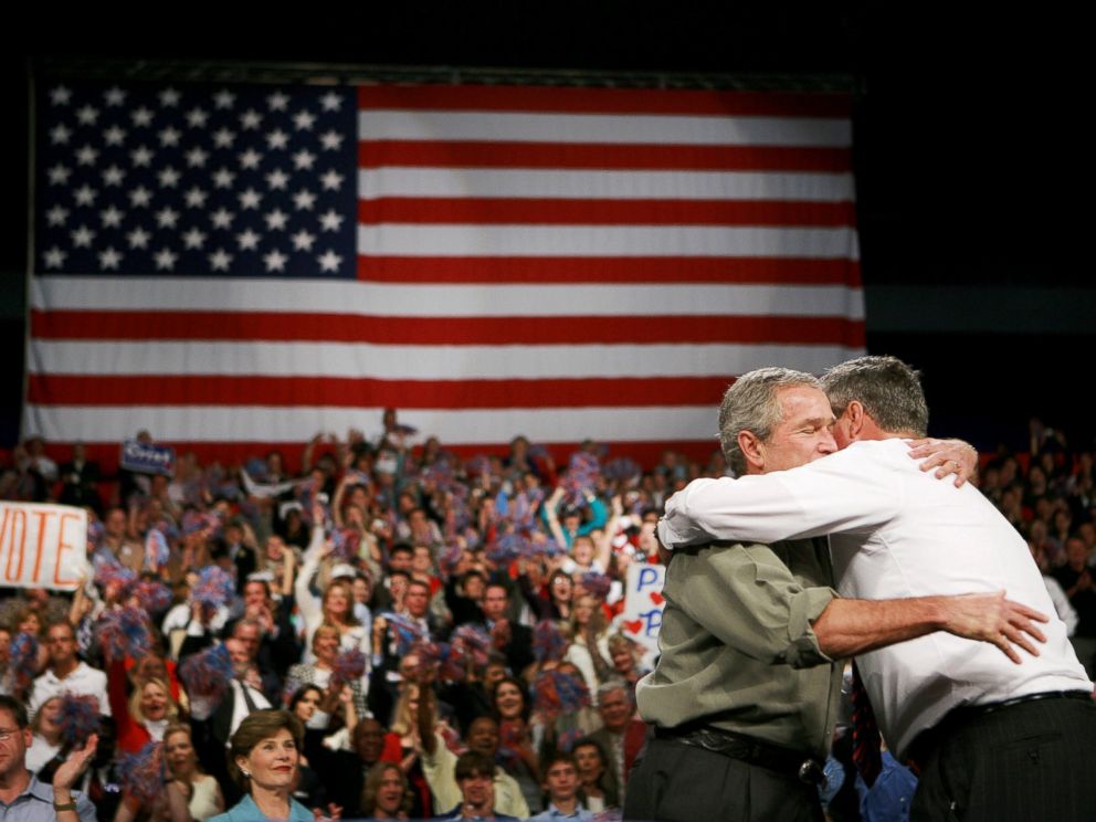 PHOTO: George W. Bush hugs his brother, Jeb Bush, right, during a campaign rally at the Pensacola Civic Center, Nov. 6, 2006, in Pensacola, Fla.