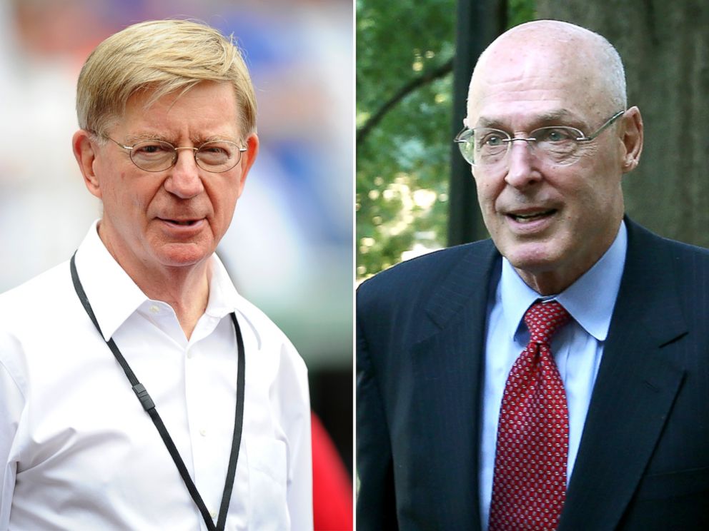 PHOTO: George Will is seen here before a baseball game between the Chicago Cubs and the Washington Nationals at Nationals Park, June 5, 2015 in Washington. | Former Treasury Secretary Henry Paulson walks to the U.S. Court of Federal Claims, Oct. 6, 2014.