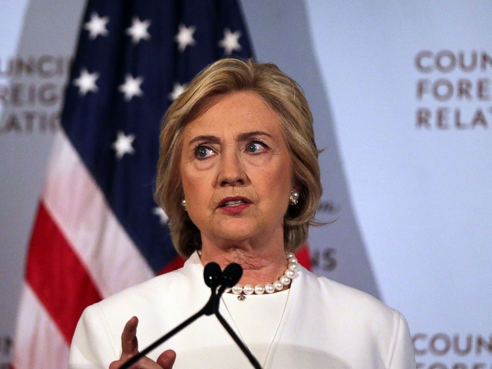 PHOTO: Former Secretary of State Hillary Clinton gives a speech on her approach to defeating the Islamic State terrorist network in Syria, Iraq and across the Middle East at the Council on Foreign Relations, Nov. 19, 2015 in New York City.