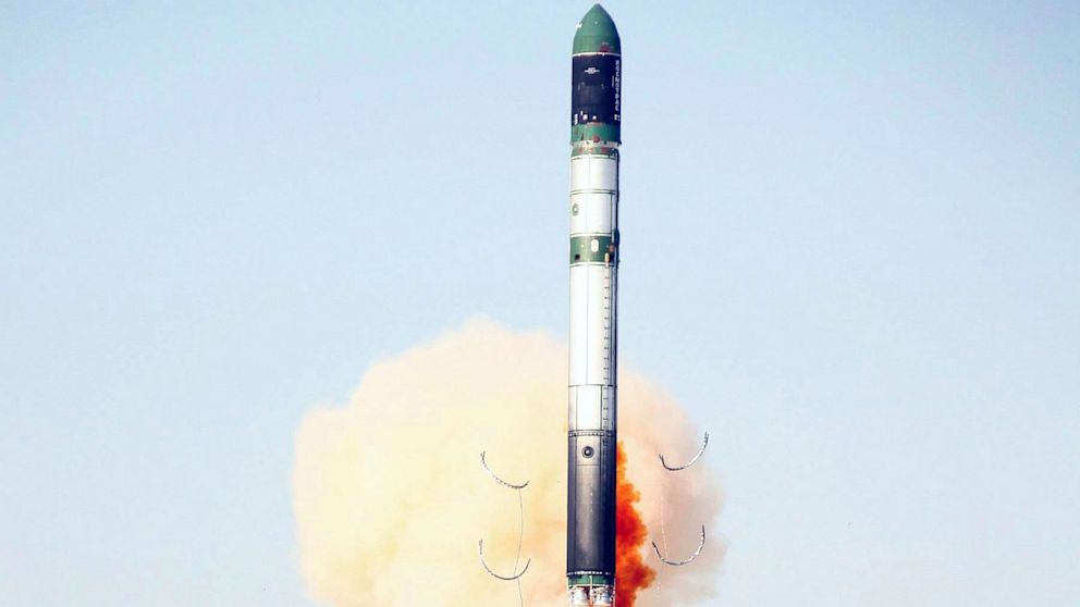 PHOTO: The Dnepr rocket, a converted intercontinental ballistic missile carrying German TanDEM-X satellite blasts off from the Baikonur Cosmodrome in Kazakhstan, une 21, 2010.