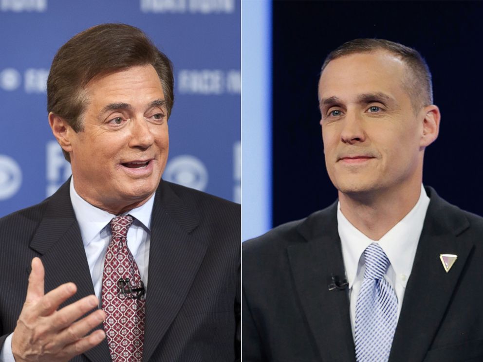 PHOTO: Trump campaign convention manager Paul Manafort is seen here in Washington, May 1, 2016. | Donald Trumps campaign manager Corey Lewandowski is seen at FOX Studios, May 10, 2016, in New York.