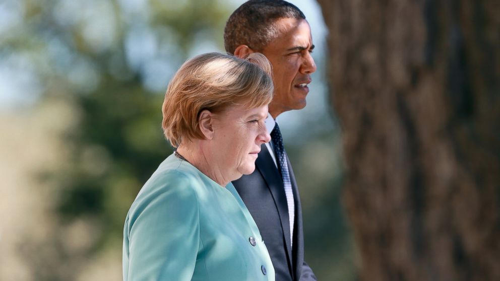 PHOTO: President Barack Obama and German Chancellor Angela Merkel arrive at the G20 summit, Sept. 6, 2013, in St. Petersburg, Russia.