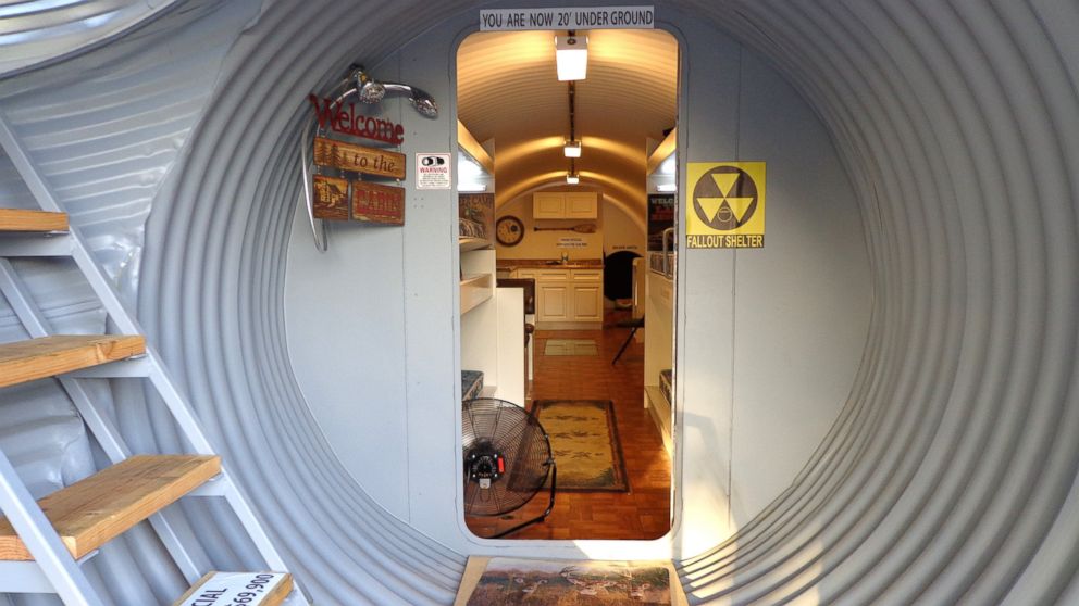 PHOTO: A view of a survival shelters decontamination area leading into the living area of a bomb-proof shelter for sale in Montebello, Calif.