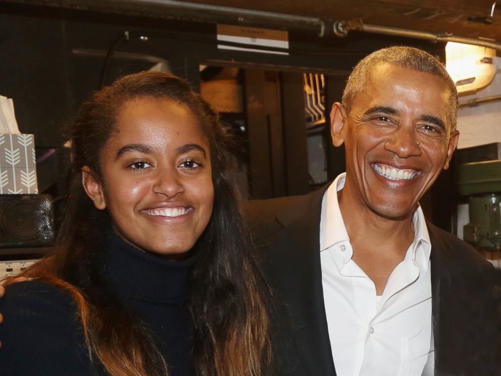 PHOTO: Malia Obama and father 44th President of The United States Barack Obama pose backstage at The Roundabout Theatre Companys production of Arthur Millers The Price on Broadway at The American Airlines Theatre on February 24, 2017 in New York City.