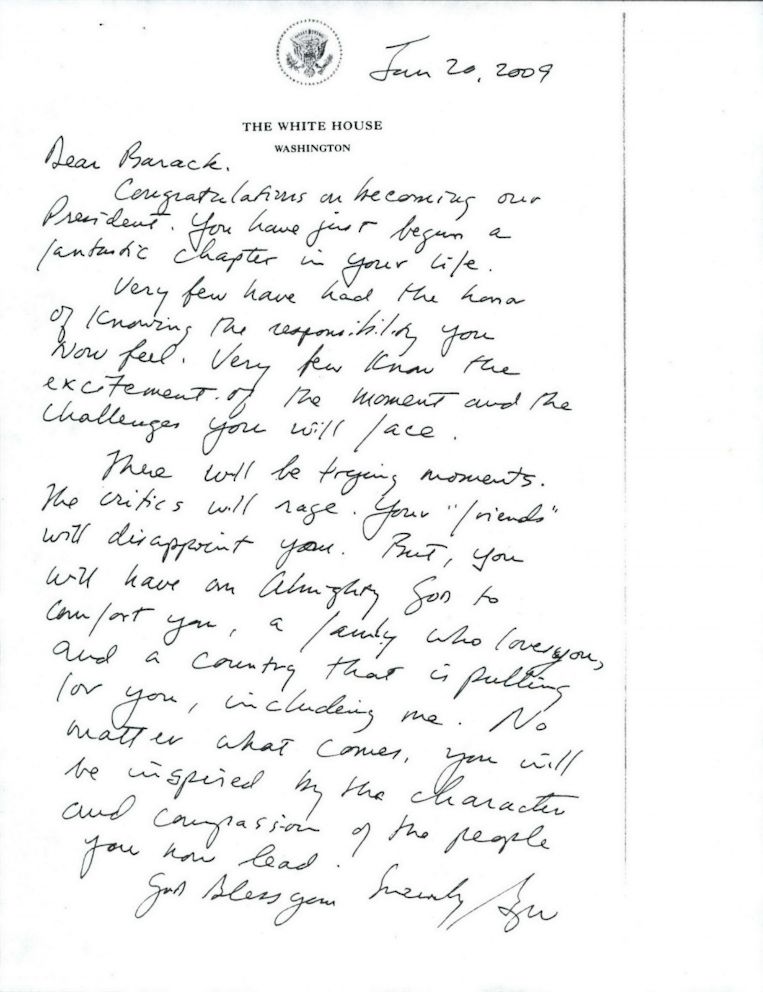 PHOTO: President George W. Bushs letter to President-elect Barack Obama in 2009. 