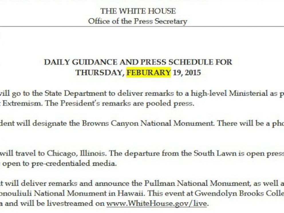 PHOTO: The White House cant seem to spell February.