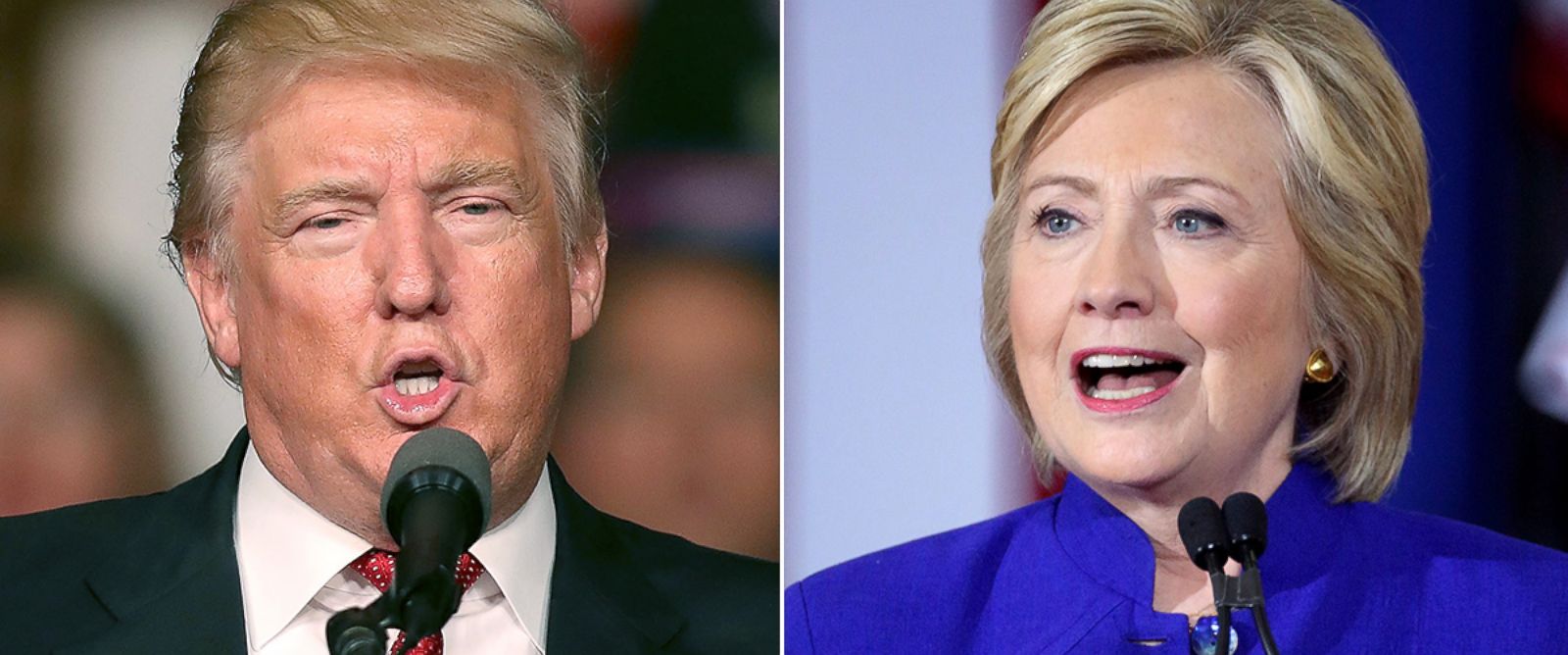 PHOTO: Republican presidential candidate Donald Trump speaks during a campaign rally on Sept. 19, 2016, in Estero, Florida; Democratic presidential candidate Hillary Clinton speaks in Orlando, Florida, Sept. 21, 2016.