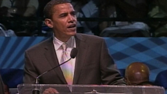 PHOTO: Screen grab of then-Senator Barack Obama making a speech in June 2007 at Hampton University in Virginia. In the speech, Obama praised Rev. Jeremiah Wright, and suggested the federal government discriminated against the victims of Hurricane Katrina.