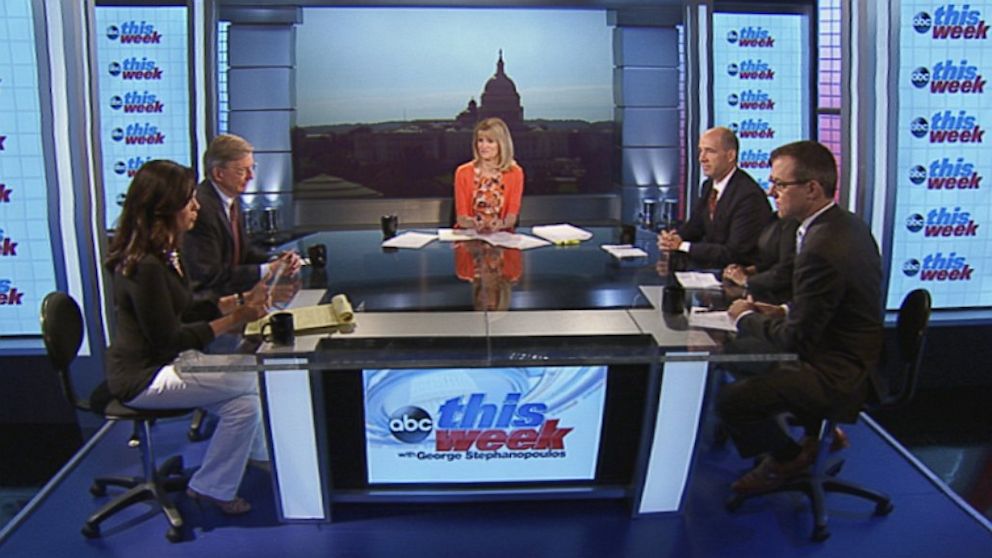 PHOTO: ABC News George Will, ABC News Political Analyst and Correspondent Matthew Dowd, ABC News Washington Correspondent Jeff Zeleny, Starfish Media Group CEO Soledad OBrien, and Center for American Progress President Neera Tanden on This Week