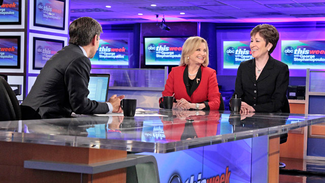 PHOTO: Ranking Member on the Homeland Security Committee Sen. Susan Collins (R-Maine) and Member of the House Committee on Oversight and Government Reform Rep. Carolyn Maloney (D-New York) on "This Week."