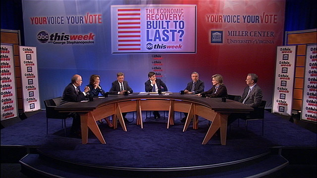 PHOTO: "This Week," in partnership with the University of Virginia's Miller Center, tackled the critical topic, "America's Economic Recovery: Is It Built to Last?"