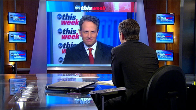 PHOTO: Treasury secretary Timothy Geithner is interviewed on "This Week."