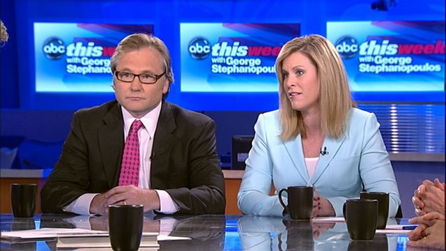 PHOTO: Obama Deputy Campaign Manager Stephanie Cutter and Romney Campaign Senior Adviser Eric Fehrnstrom on "This Week with George Stephanopoulos."