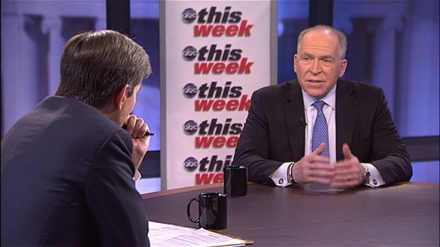 PHOTO: White House Counterterrorism Adviser John Brennan spoke to George Stephanopoulos on ABC's