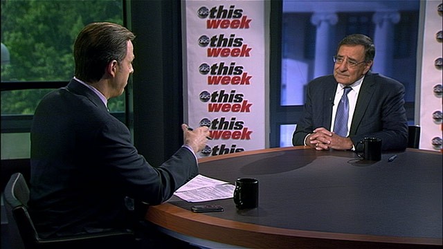 PHOTO: Secretary of Defense Leon Panetta is interviewed by Jake Tapper on