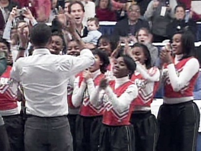 VIDEO: Cheerleaders perform for Barack Obama.