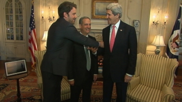 VIDEO: Secretary of State John Kerry tells Ben Affleck to "stand up and be strong" during Washington visit.