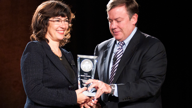 PHOTO: This Week anchor Christiane Amanpour accepted the 2011 Walter Cronkite Award for Excellence in Journalism at Arizona State University Thursday.