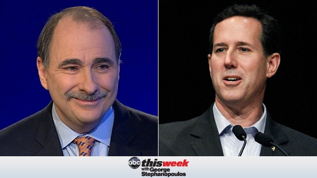 PHOTO: Obama campaign senior adviser David Axelrod and former Republican presidential candidate Rick Santorum will appear on