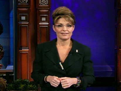 VIDEO: Sarah Palin and Mitt Romney get laughs on late-night TV.
