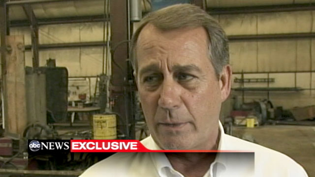 PHOTO: Speaker John Boehner talks exclusively with ABCs Jonathan Karl in Hamilton, Ohio.