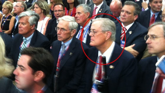 PHOTO: David Koch sits with the New York delegation at the RNC in Tampa.