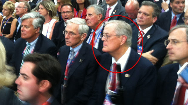 PHOTO: David Koch sits with the New York delegation at the RNC in Tampa.