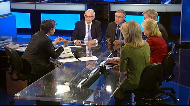PHOTO: President and Editor-in-Chief, The Huffington Post Media Group Arianna Huffington, New York Times Columnist and Nobel Prize-Winning Economist Paul Krugman, Former Reagan Budget Director David Stockman, FOX News Anchor Greta Van Susteren, ABC News