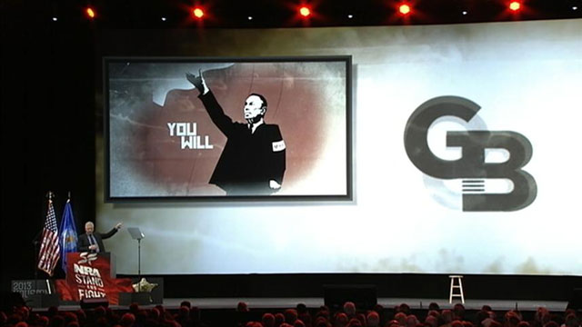 PHOTO: In a keynote address at the NRA annual convention in Houston, Glenn Beck likened New York City Mayor Michael Bloomberg to a Nazi.