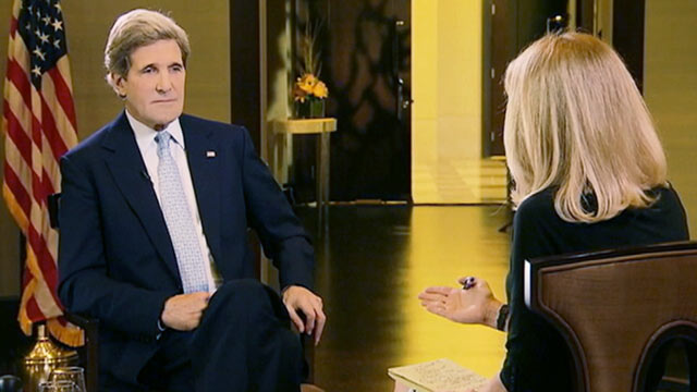 PHOTO: John Kerry spoke to Martha Raddatz on the state of Iranian nuke talks and the Syrian civil war, in Doha, Qatar, March 5, 2013,