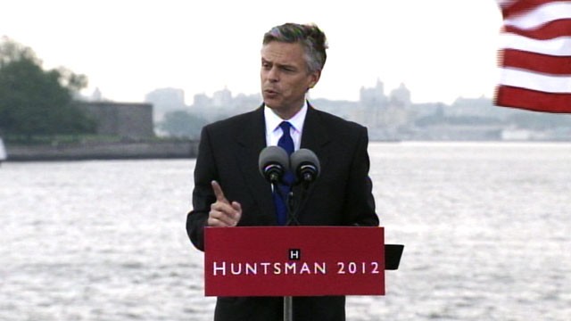 PHOTO: Jon Huntsman holds a press conference at Liberty Park in New Jersey, June 21, 2011.