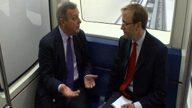 PHOTO: Jon Karl talks with Senator Dick Durbin on the subway in Washington DC in this undated file photo.