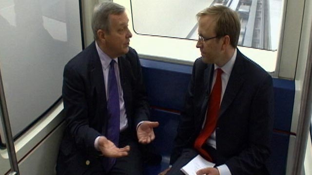 PHOTO: Jon Karl talks with Senator Dick Durbin on the subway in Washington DC in this undated file photo.