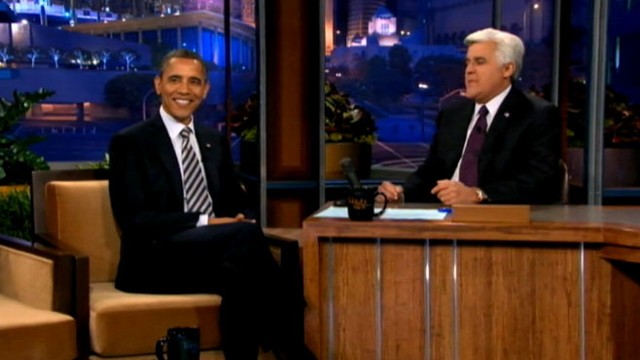 VIDEO: Obama discusses Gadhafi and jokes the White House will get egged on "The Tonight Show with Jay Leno."