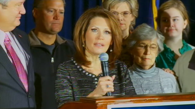 PHOTO: Republican Presidential Candidate Michele Bachmann suspends her campaign after a poor showing during the Iowa Caucuses, Jan. 4, 2011.