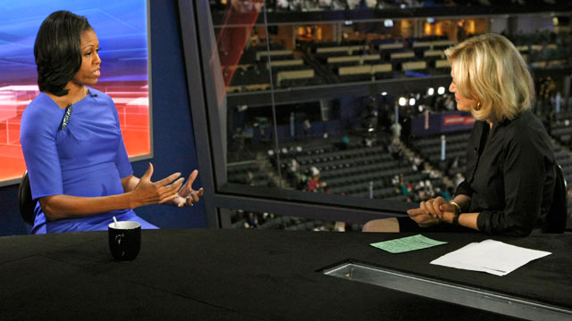 PHOTO: Diane Sawyer, right, interviews first lady Michelle Obama, in Charlotte, N.C., Sept. 5, 2012.